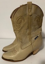 Vintage 70s Western Miss Capezio Ivory Cowgirl Boots Size 6.5M