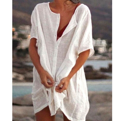 Womens Summer Swimwear Beachwear Bikini Beach Cover Up Shirt Dress Tunic Tops UK