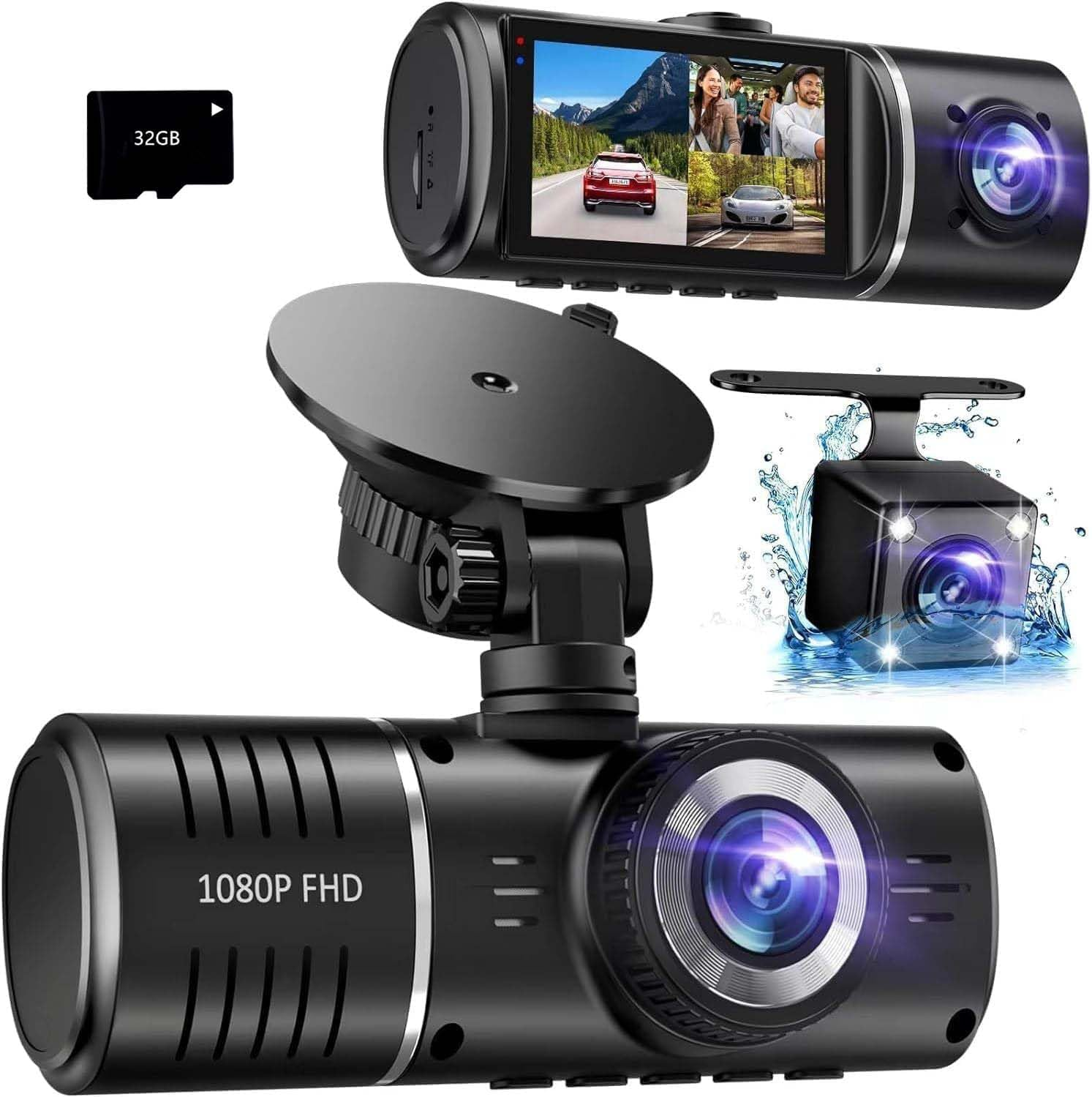 Dash Cam Front and Rear,3 Channel Dash Camera for Cars,1080P Dash Camera Front a