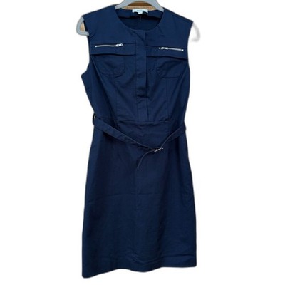 IPEKYOL Navy Blue Sleeveless Utility Sheath Midi Dress Belted Career Womens 8