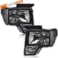 For 2009-2012 2013 2014 Ford F-150 F150 Black Headlights Headlamps Left+Right