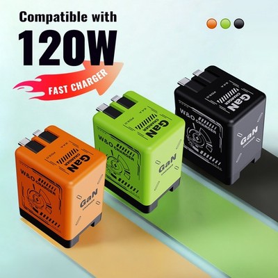 W&O GaN Charger Compatible 120W Fast Charger with Retractable Type-C and Cable