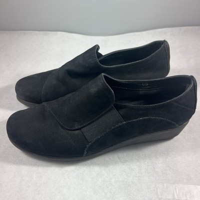 THE FLEXX Run For It Slip-on Low Wedge Heel Loafers Black Nubuck Leather 7