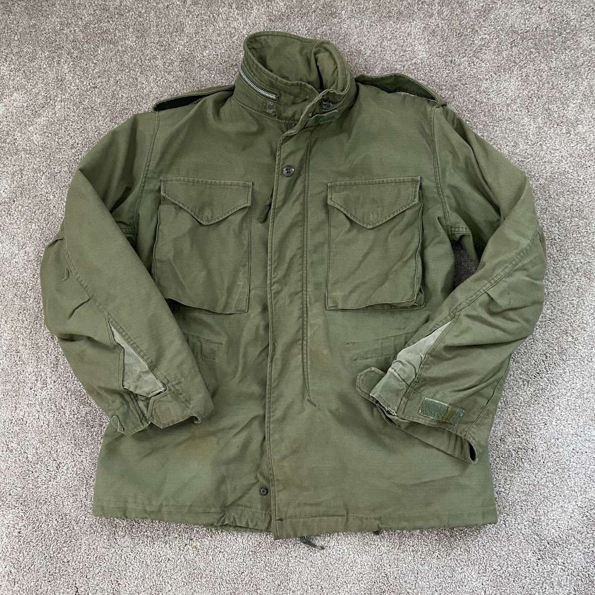 Vintage 60s M-65 Field Jacket Cold Weather Man Hood OG-107 Vietnam 