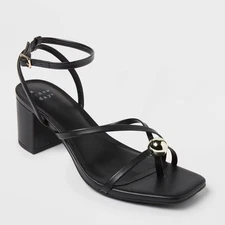 Women's Phoebe Strappy Ball Ornament Heels - A New Day Black 6: