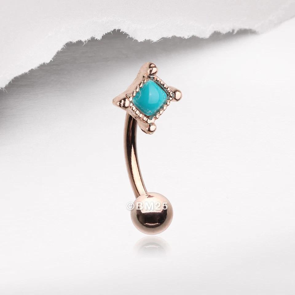 Rose Gold Bohemian Turquoise Bead Curved Barbell 16ga - Image 2 of 2
