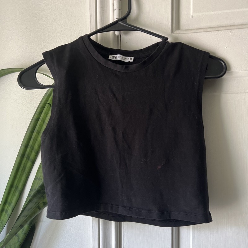 Zara Crop Top Womens Black Small Boxy T Shirt Goth Grunge