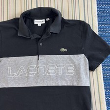 Lacoste Polo Shirt Mens Small Black Gray Colorblock Logo Stretch Knit Pique