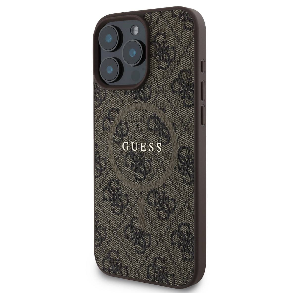 Coque iPhone 16 Pro Guess imprimée 4G marron protégeant votre smartphone