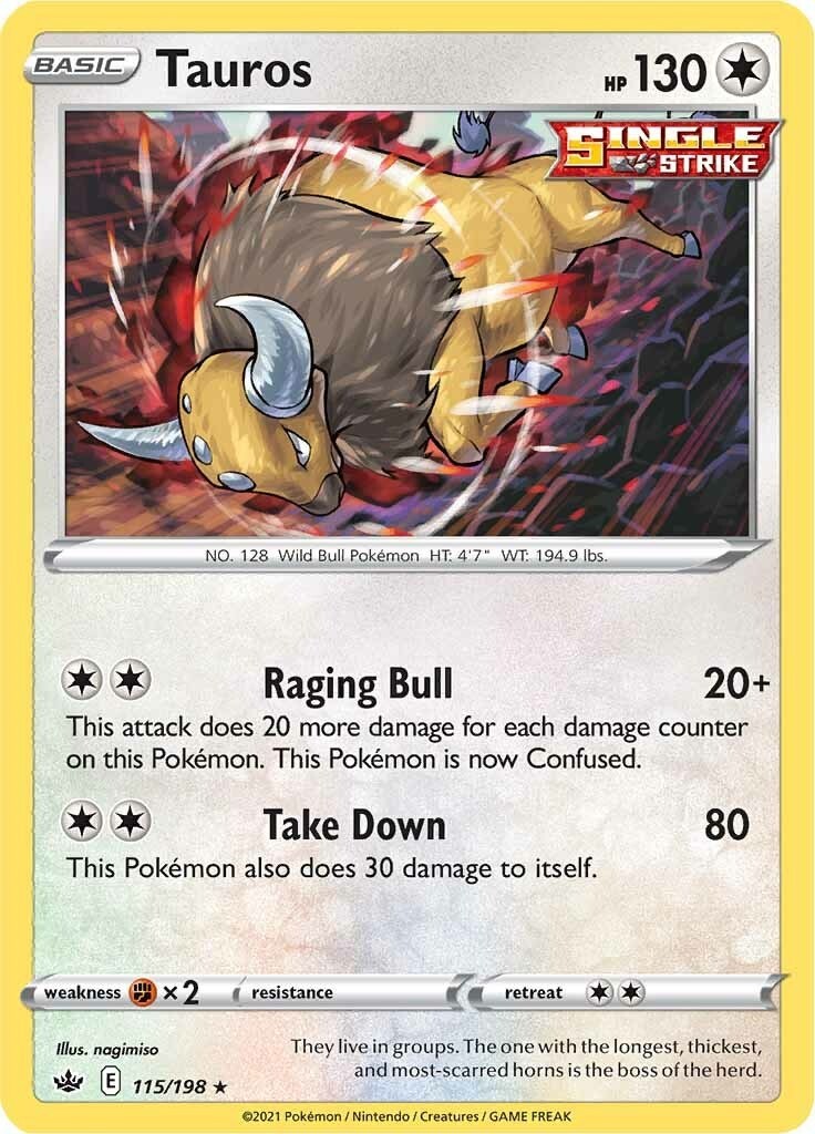 Tauros SWSH06 115/198 Pokémon SWSH06: Chilling Reign Holo Rare Holofoil EN NM