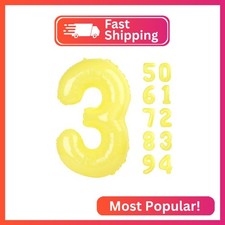 Yellow 3 Balloon - Number Balloon 40 Inch, 3rd Yellow Birthday Decorations