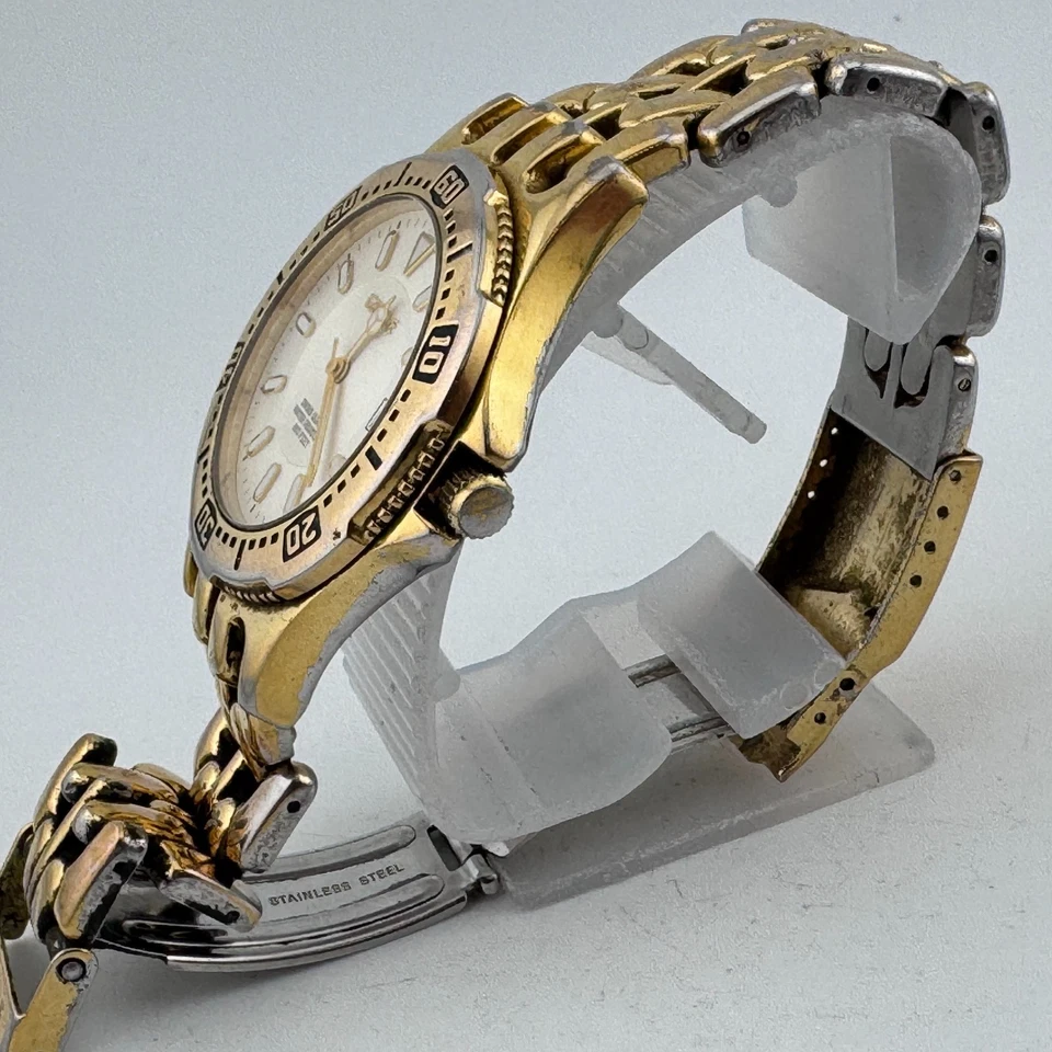 Reloj Geneve Cuarzo Suizo Hombre 200m Tono Dorado Bisel Giratorio Fecha Nueva Batería 6.5" Foto 4 de 4