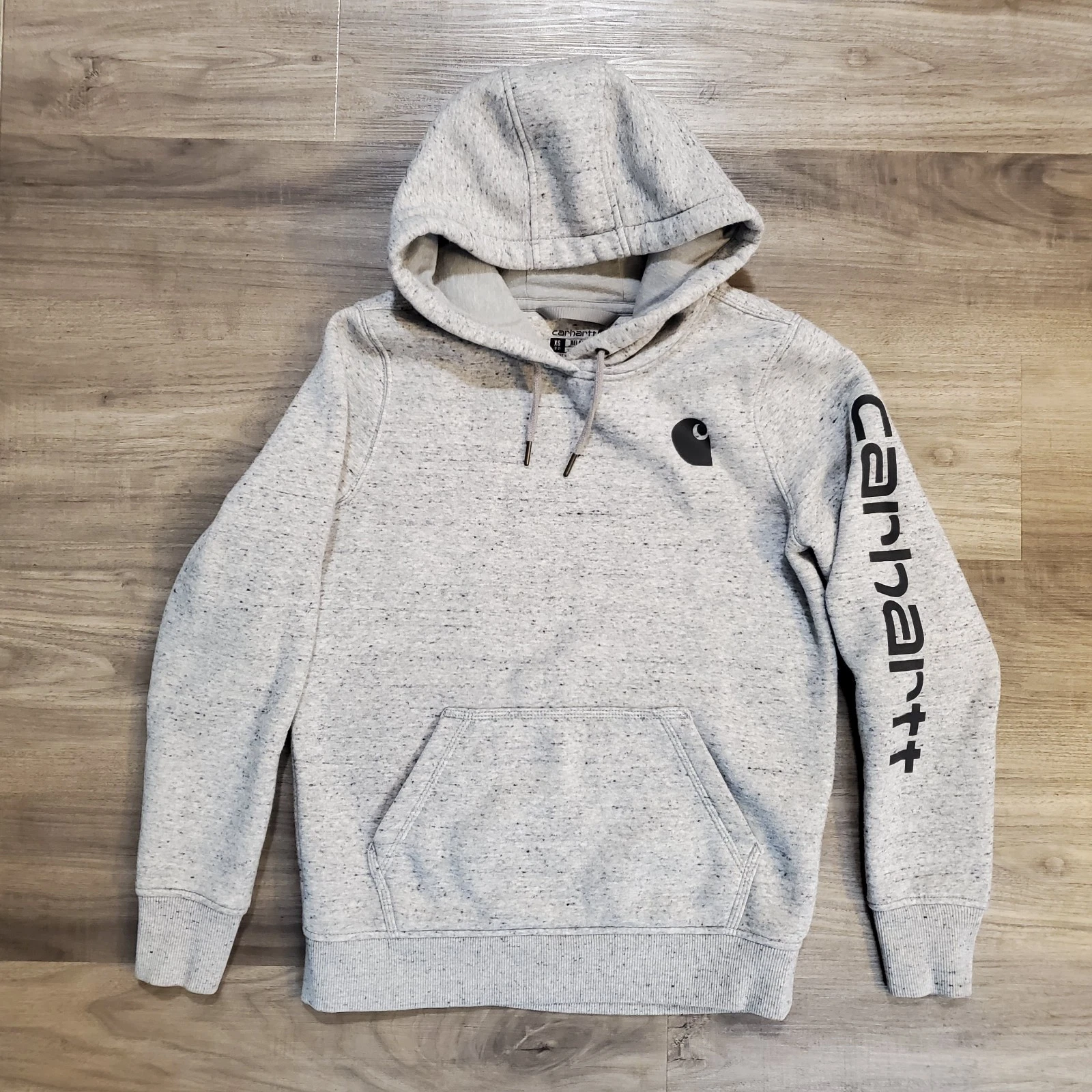 Carhartt Hoodie Womens XS Gray Asphalt Heather Relaxed Fit Logo Sleeve Graphic