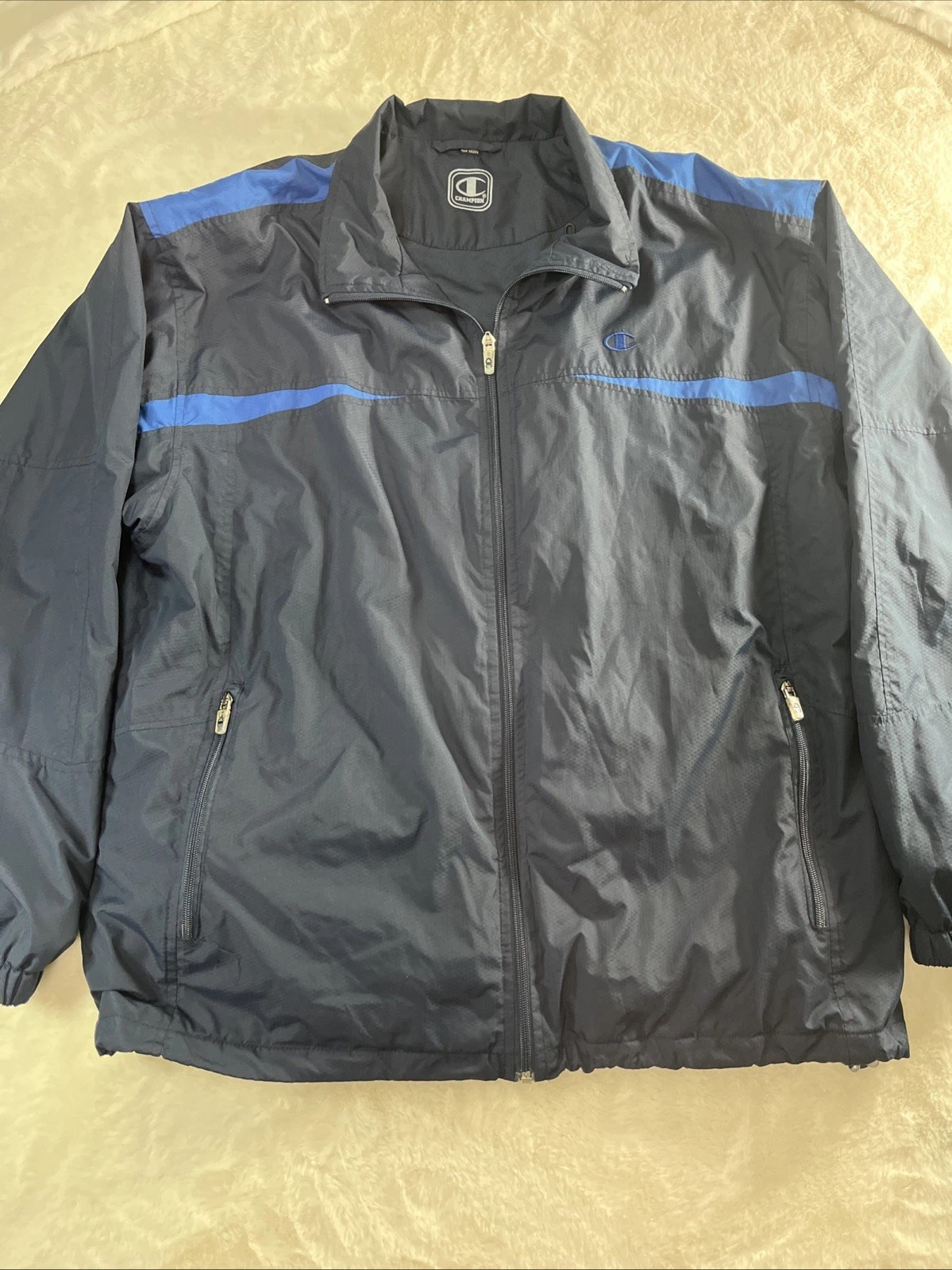Champion Jacket Mens Large Blue Outdoors Windbreaker Lightweight Coat Full Zip