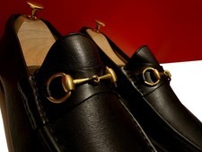 $989.00 !! GUCCI MEN BLACK TOM FORD GOLDEN BITS LOAFERS SHOES MARK SIZE U.S 9 D