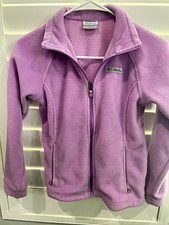 Columbia Girls Purple Fleece Full Zip Jacket w/ Pockets Logo Size M 10/12 