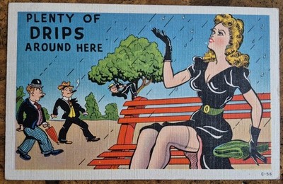 Vintage Linen Postcard Humor Comic Sexy Woman Hollis Center Maine PMD 1945