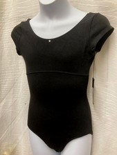 Bloch CL3902 Dance Black cap sleeve Cotton Spandex Child size 14 heart cutouts