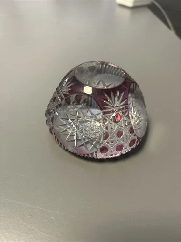 Stunning Belgium Val St. Lambert Cranberry Cut  Glass 5 Windows Paperweight Ex