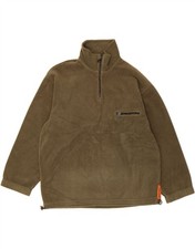 THINK PINK maglione donna oversize collo zip pile UK 14 grande kaki DA34