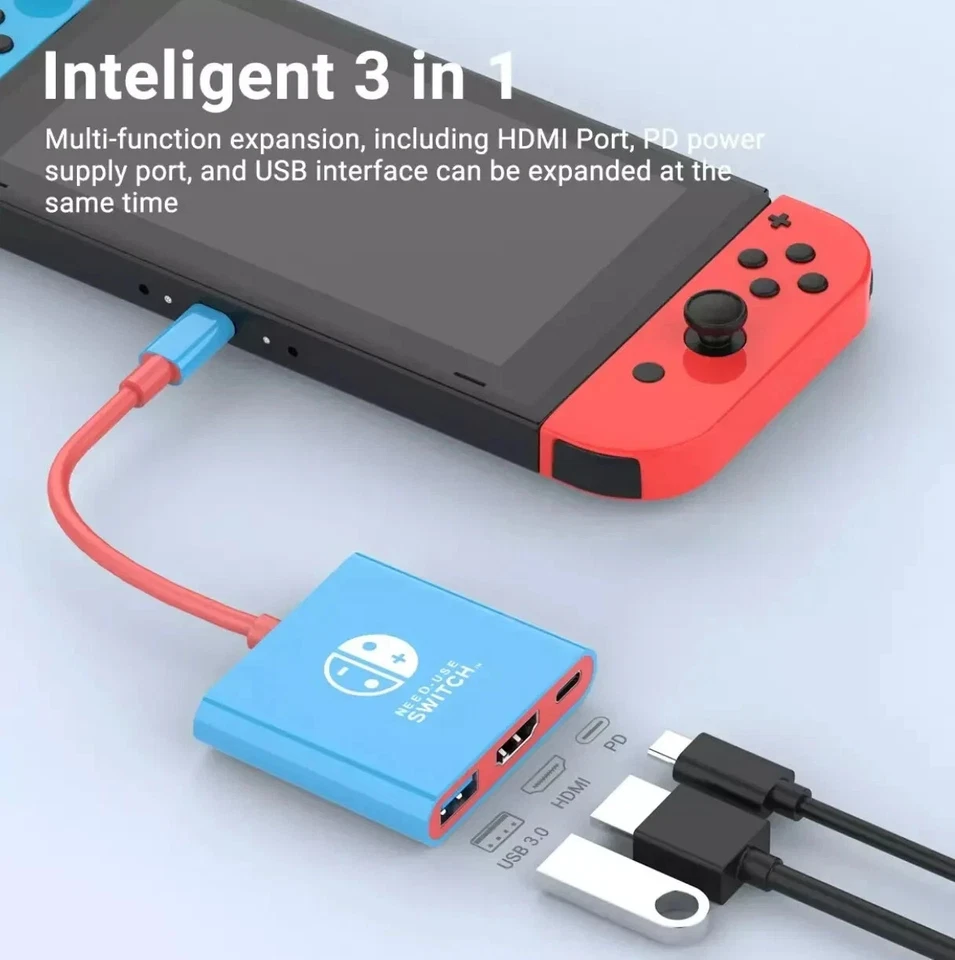 Nintendo Switch 3in1 Portable 4K HDMI Dock Station USB3.0 USB-C Hub PD Adapter - Image 4 of 4