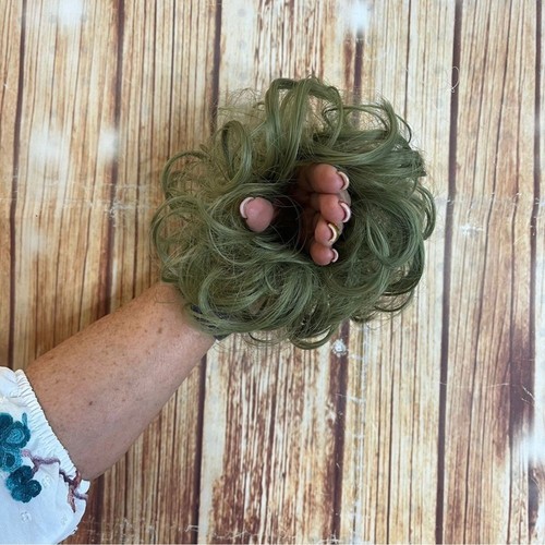 Curly Messy Hair Bun Scrunchie Green Synthetic Updo Extension - Picture 5 of 6