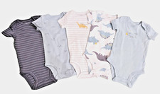 Carters 9 Mos 5 pc bodysuits. Blue, gray, white. Dinos, stripes.
