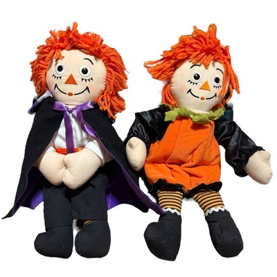 Applause 15'' Raggedy Ann & Andy HALLOWEEN Set Pumpkin & Vampire 2001