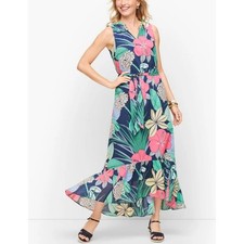 Talbots Voile Hibiscus Maxi Dress Size Women's 2 Petite