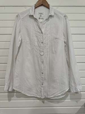 Malvin I Love Linen Hamburg Germany White 100% Linen Button Front Shirt Small