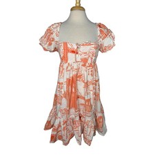 URBAN OUTFITTERS Wonderland Coral Babydoll Tieback Dress Puff Sleeve Size Large 