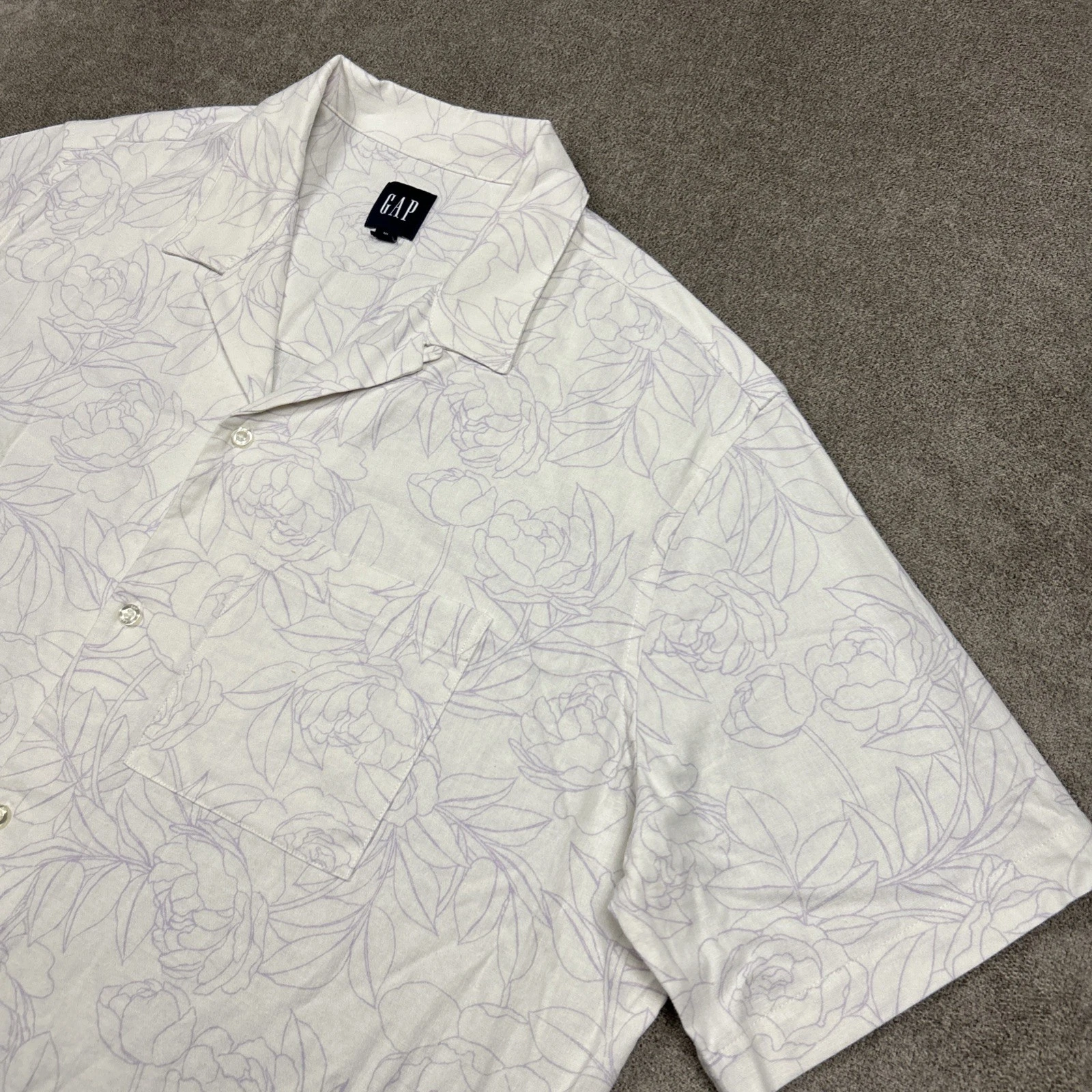 GAP Shirt Mens XL Relaxed Linen Blend Camp Collar White Purple Floral Summer
Opens in a new window o