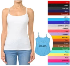 (Ambiance Apparel)  Bra-Strap Camisole with Built in Shelf Bra Plain Tank Top
