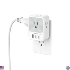 4 Outlet Wall Splitter with 3 USB Chargers, Surge Protector for Home Office