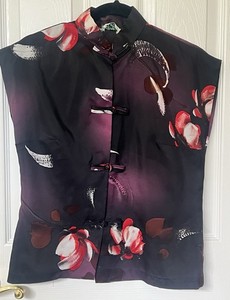 Vtg Custom Made Loray Sz S Women Blouse Asian Oriental Boho Frog Closures Floral