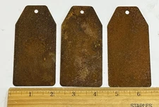 3 Very Rusty Primitive Metal Hang Tags Lot Art Antiques Vintage Crafts #4807