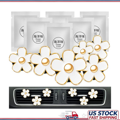 6 Pcs White Daisy Flower Car Air Freshener Outlet Clip, Perfume Charm Women, Int