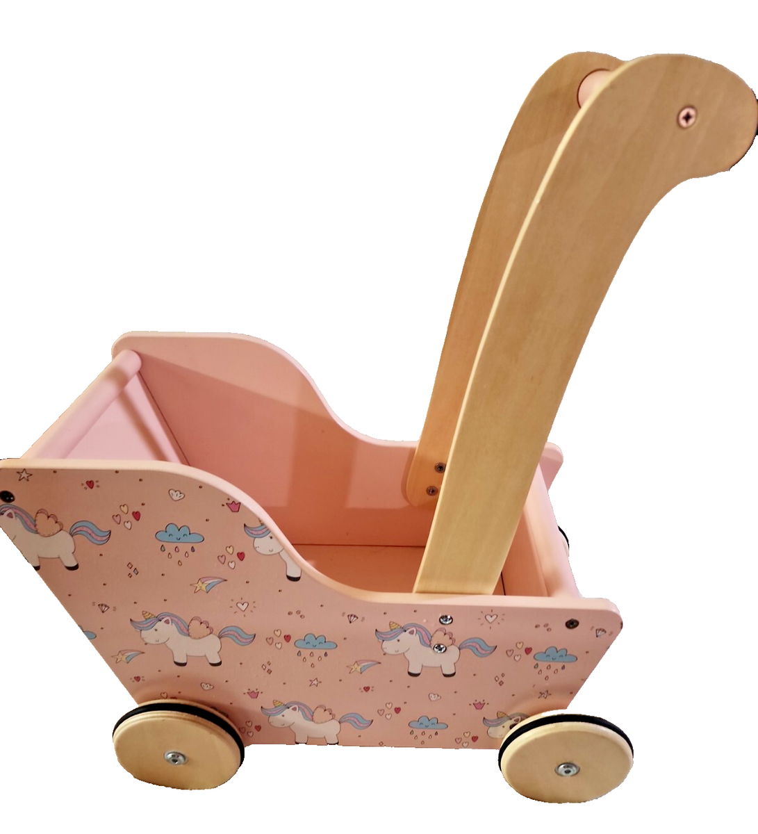 Moover Toys Unicorn Wooden Baby Pram Pink Doll Stroller