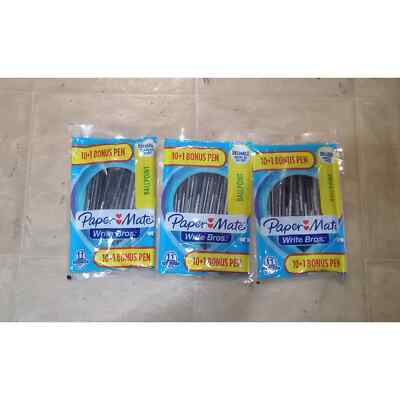 Paper Mate Black Ballpoint Ink Pens 1.0 MM Pack Of 11 Lot Of 3