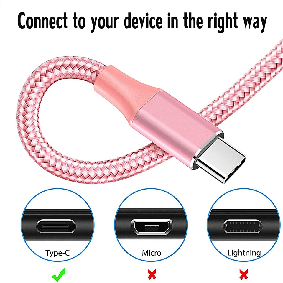 Verizon Logo 6FT Braided Pink USB-C Charge Data Cable for Galaxy iPhone iPad - Image 3 of 4