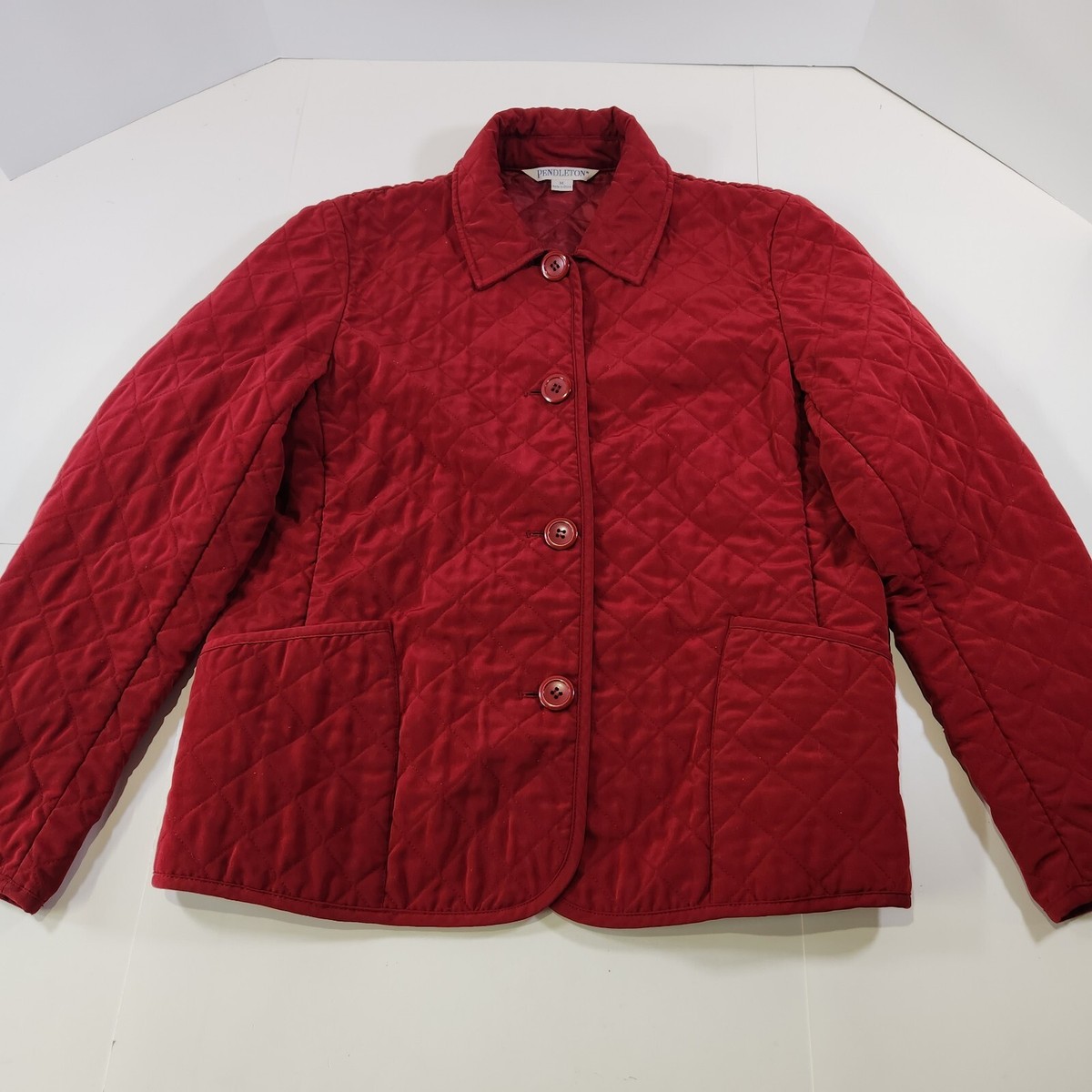 Pendleton Womens Size M Diamond Quilted Chore Jacket Coat Red Button Up Outdoor View 2