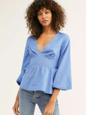 Free People Forever Chasing The Sun Top Endless Summer Blue Tie Back Tunic XS
