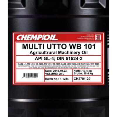 20 Liter CHEMPIOIL CH Multi UTTO WB 101 Motoröl API GL-4 DIN 51524-2