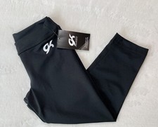 New GK Elite CAPRI LEGGINGS Gymnastics SOLID BLACK Leotard PANTS Tights Size: AM