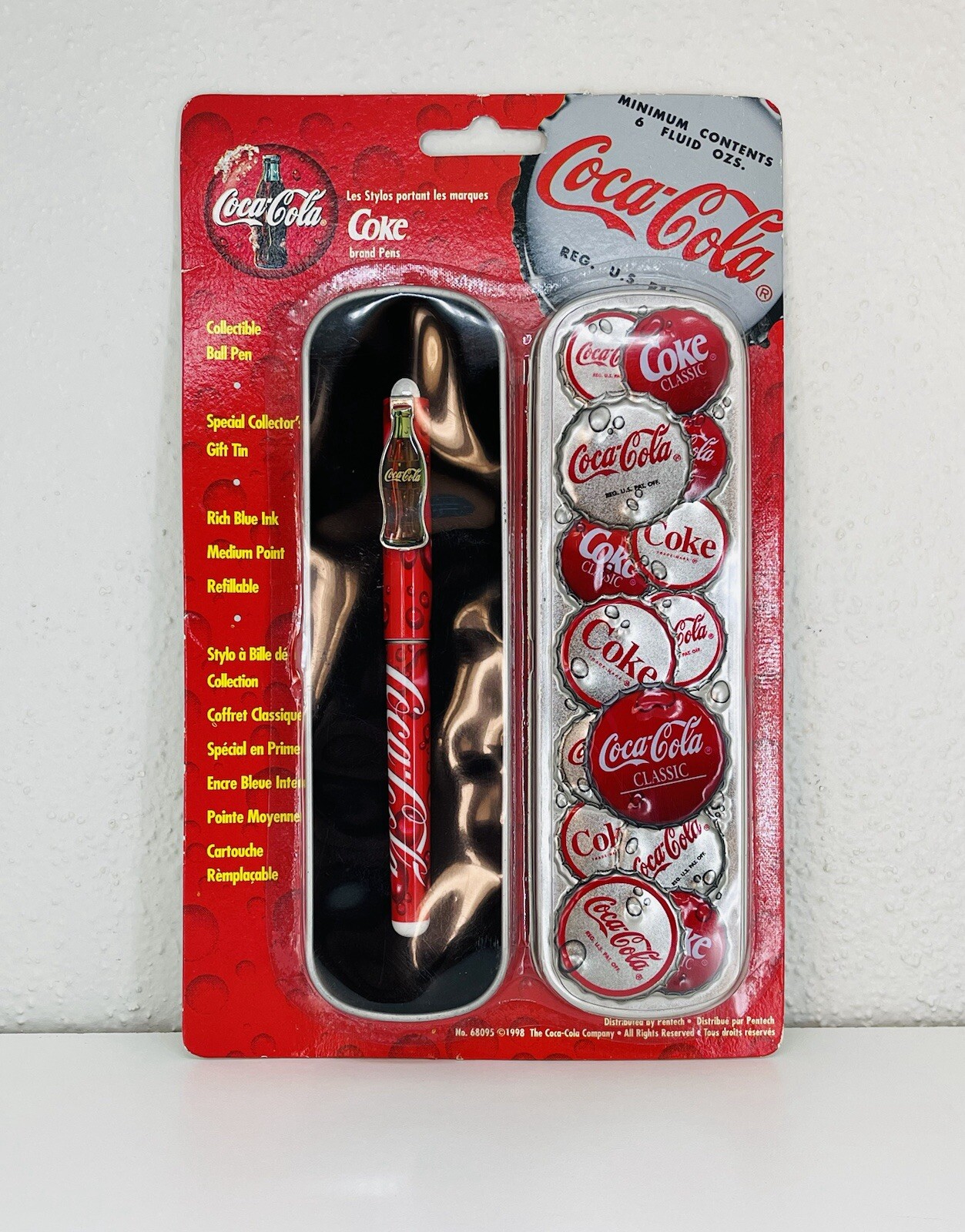 Coca Cola Collectible Ceramic Roller Ball Pens With Bottle Caps Gift Tin U42