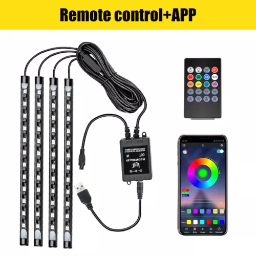 Luces LED RGB Coche Interior Piso Atmósfera Tira Lámpara 48LED Súper Brillante - Imagen 6 de 14