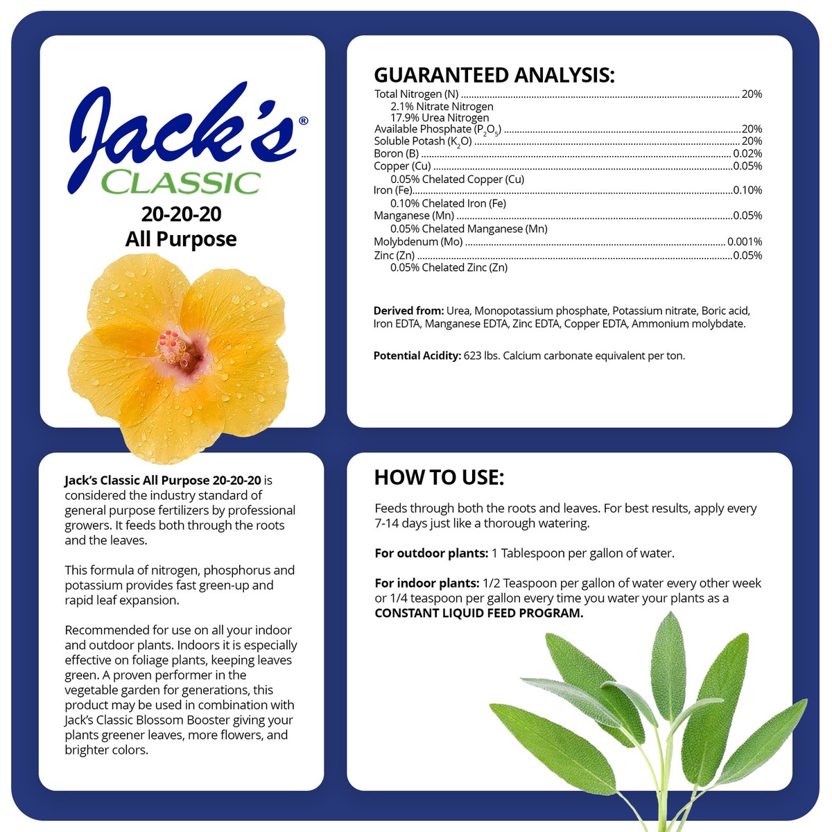 Jack's Classic 20-20-20 All Purpose Water-Soluble Fertilizer, 1.5