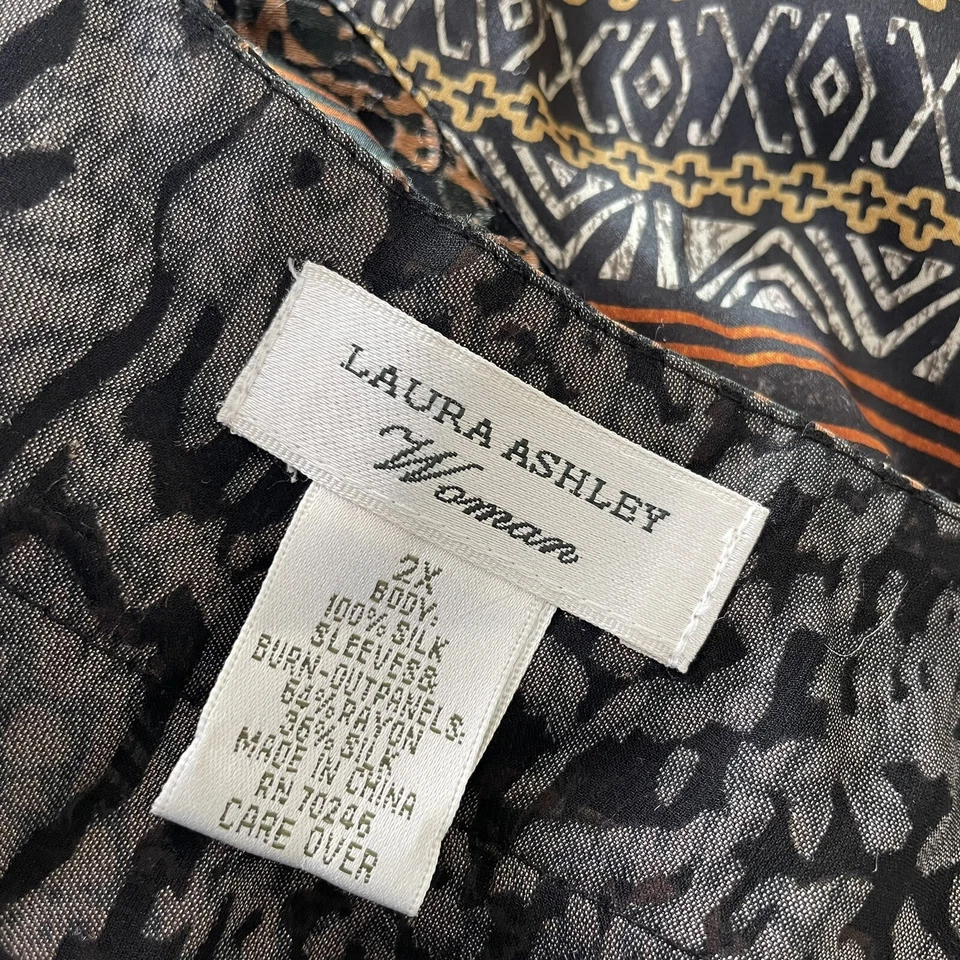 Laura Ashley Woman 100% Silk Mixed Animal Print Cardigan Top Plus 2X 16 18 Brown - Image 4 of 4