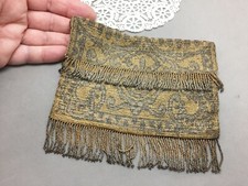 Beaded Fold-over Bag Purse Antique France Art Deco Flapper Fringe Steel Cut Gold
