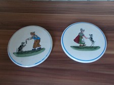 2 Dessous de Plat faïence 1900 Décor 2 enfants Hollandais chien poisson DIGOIN?